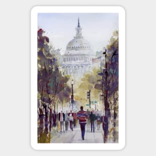 USA Capital Washington DC America Watercolor Cityscape Perfect for Office Sticker